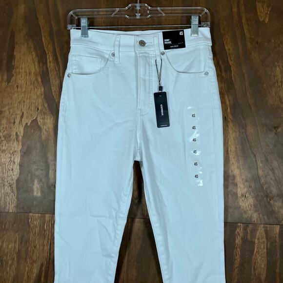Express Womens Jeans White Denim High Rise Skinny Hyper Stretch 4 Short - Picture 2 of 12